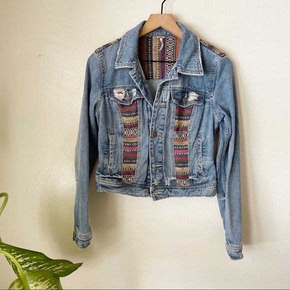 Free People | Baja Embroidered & Distressed Denim Jacket